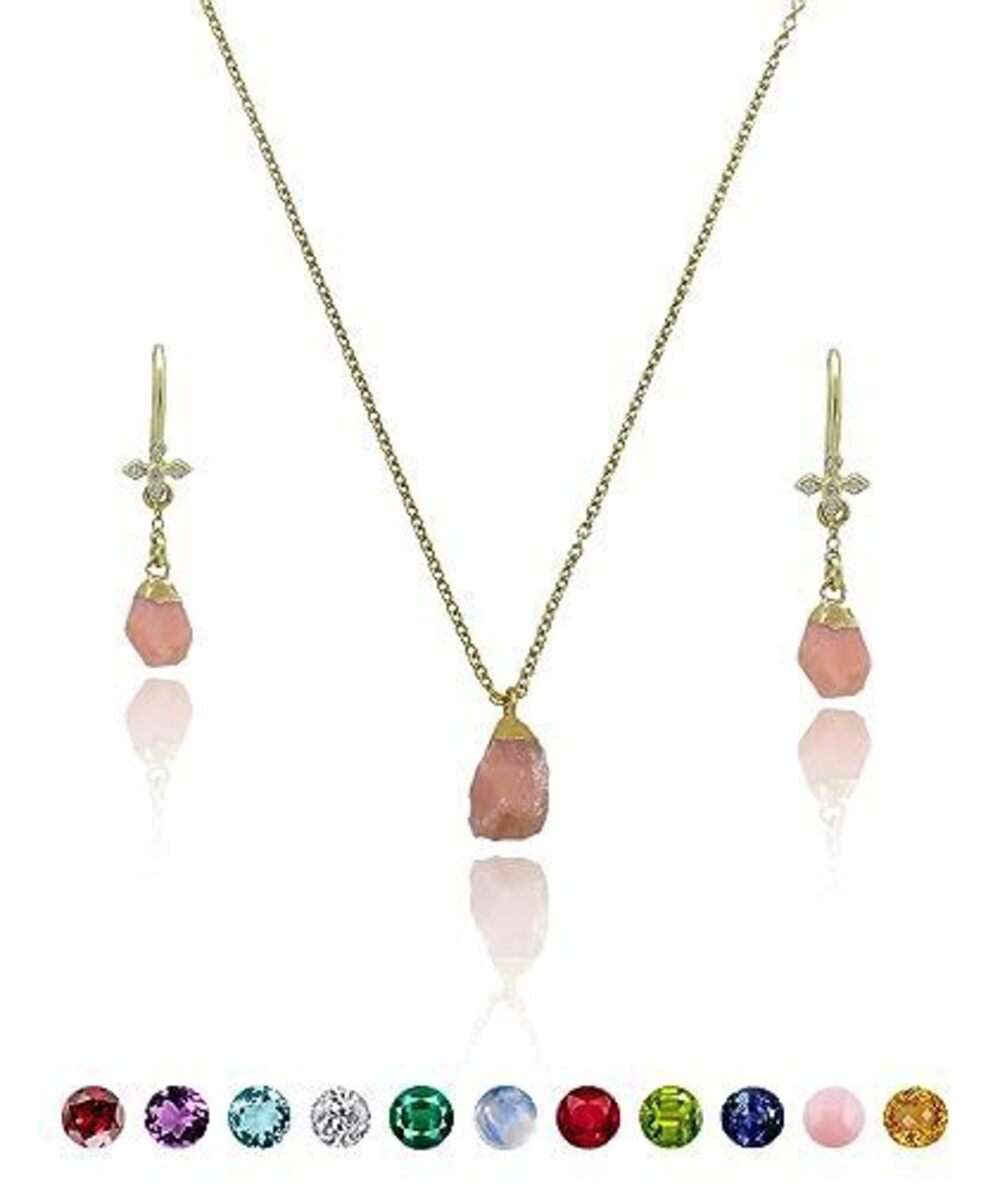 7384 Pink Opal Necklace - Authentic 925 Sterling Silver Necklace 18K Gold